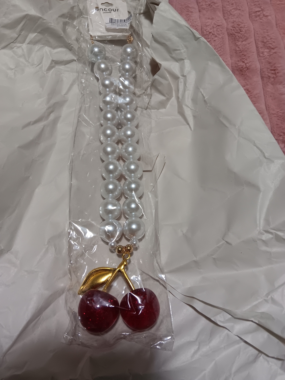 Pearl Bead Necklace with Cherry Pendant
